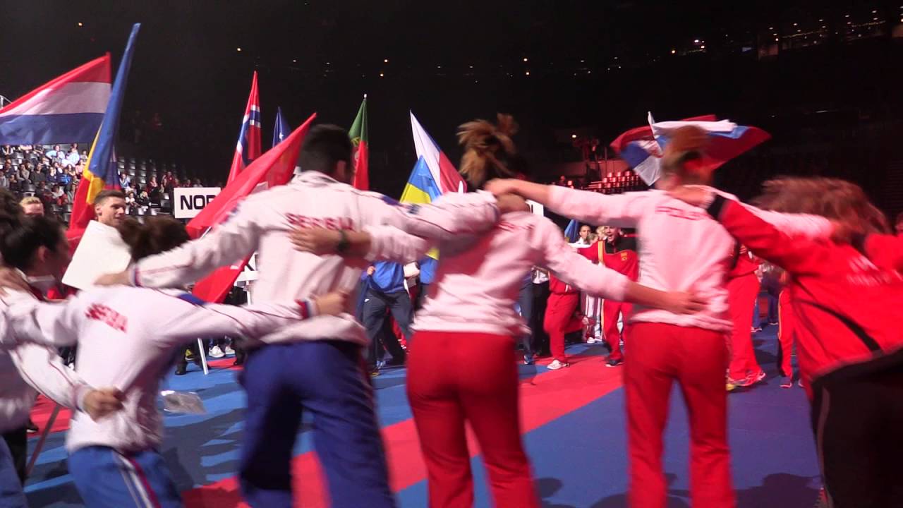 Amazing party at the opening ceremony of the 2016 European Karate Federation background