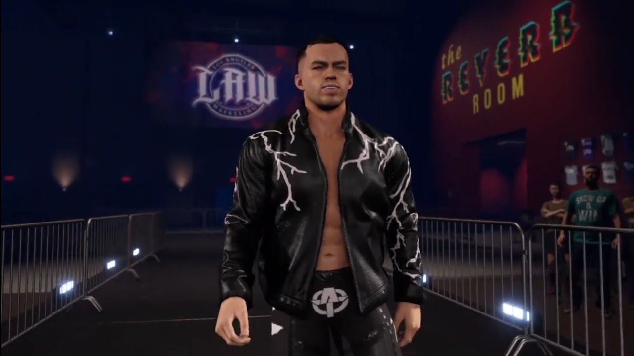 Austin Theory vs Tyler Bate. Los Angeles Wrestling. WWE 2K22 background