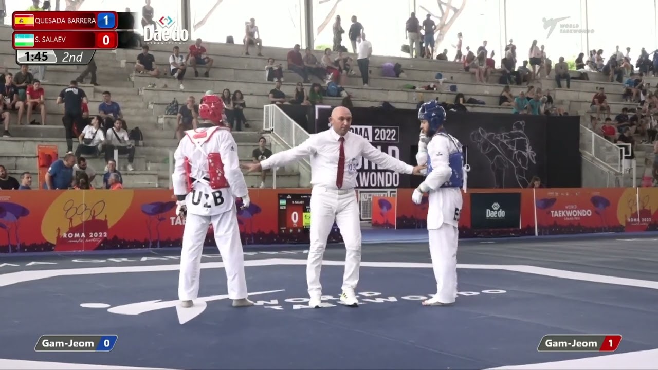 118 M-80kg QF QUESADA BARRERA Daniel ESP 🔵 vs 🔴 SALAEV Shukhrat UZB I Rome 2022 World Taekwondo GP backdrop