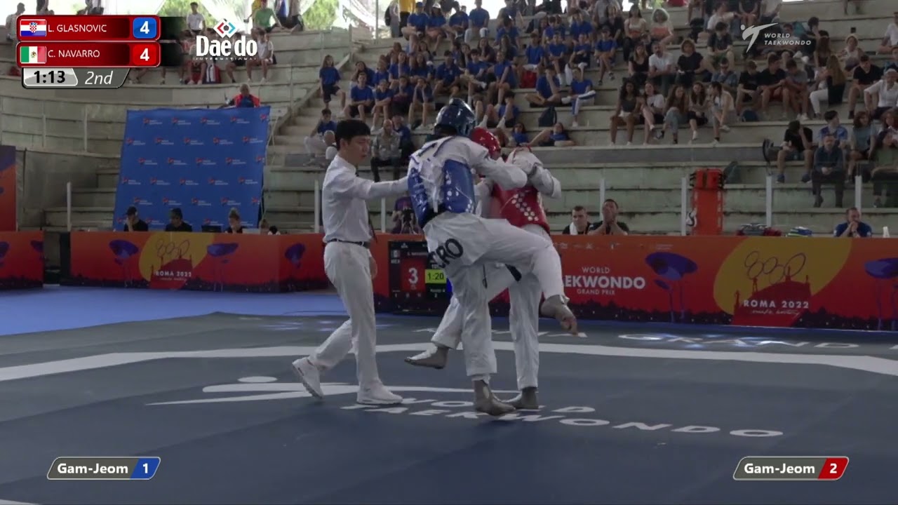 105 M-68kg R-32 GLASNOVIC Leon CRO 🔵 vs 🔴 NAVARRO Carlos MEX I Rome 2022 World Taekwondo GP