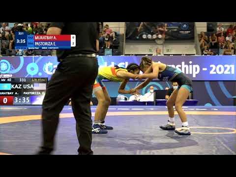 1/4 WW - 40 kg: A. MURATBAY (KAZ) v. E. PASTORIZA (USA) background