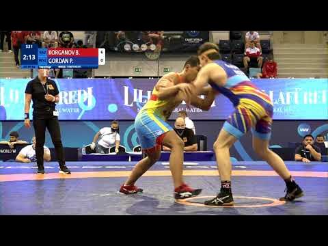 Repechage GR - 80 kg: B. KORGANOV (KAZ) v. P. GORDAN (ROU) background