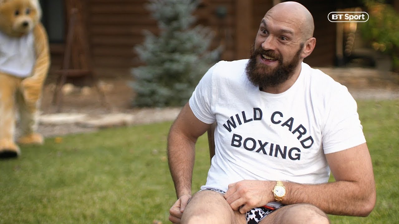 Tyson Fury gets pranked and low-kicks mascot | "I was hoping a real bear doesn't come!" 😂