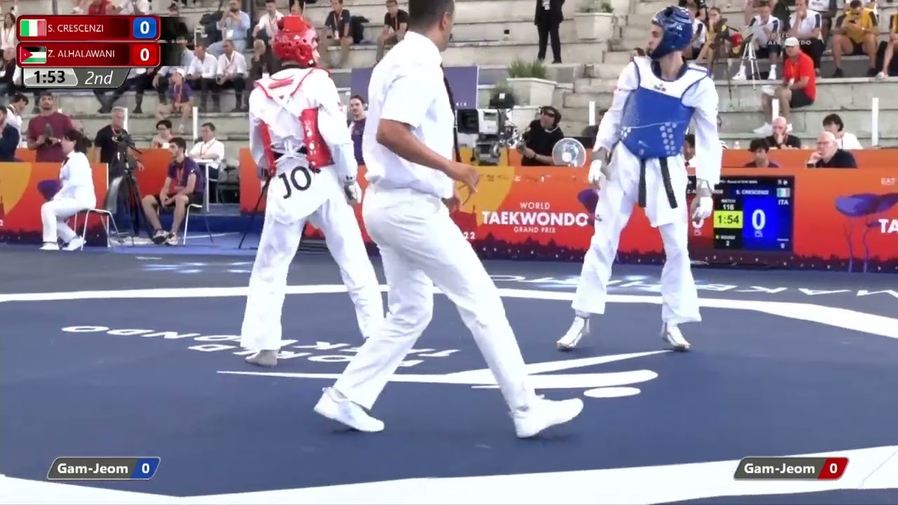 116 M-68kg R-16 CRESCENZI Simone ITA 🔵 vs 🔴 ALHALAWANI Zaid JOR I Rome 2022 World Taekwondo GP background