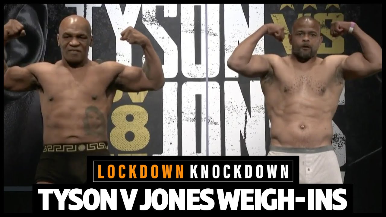 Full Mike Tyson v Roy Jones Jr weigh-ins show, plus Dubois v Joyce preview background