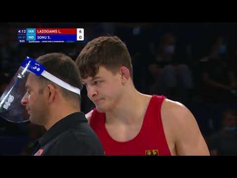 Qual. GR - 87 kg: L. LAZOGIANIS (GER) v. S. SONU (IND) background