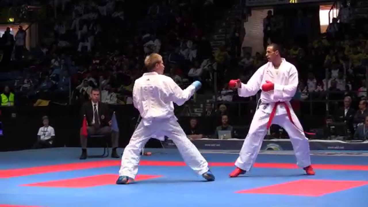 Rene Smaal vs Velemir Jeknic. Team Kumite Bronze Medal. 49th European Karate Championships background