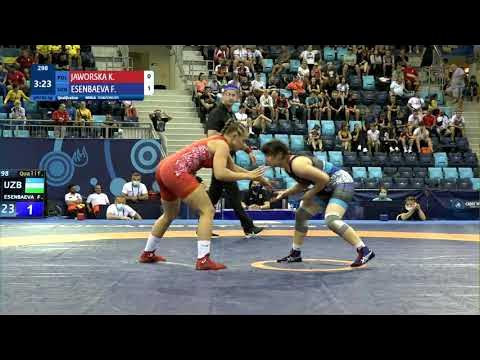 Qual. WW - 69 kg: K. JAWORSKA (POL) v. F. ESENBAEVA (UZB) background