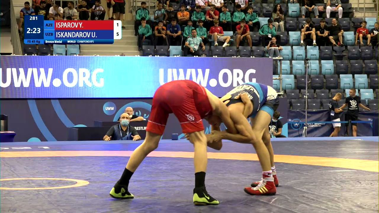 BRONZE FS - 45 kg: Y. ISPAROV (AZE) v. U. ISKANDAROV (UZB) background