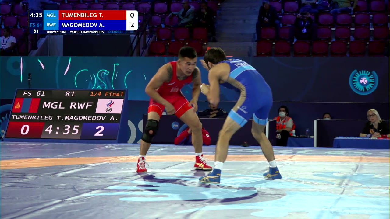 1/4 FS - 61 kg: T. TUMENBILEG (MGL) v. A. MAGOMEDOV (RWF)