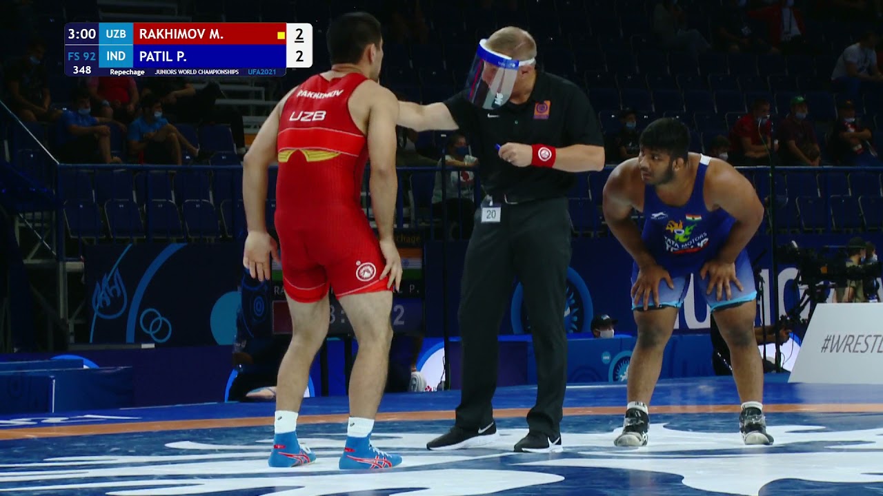 Repechage FS - 92 kg: M. RAKHIMOV (UZB) v. P. PATIL (IND) background