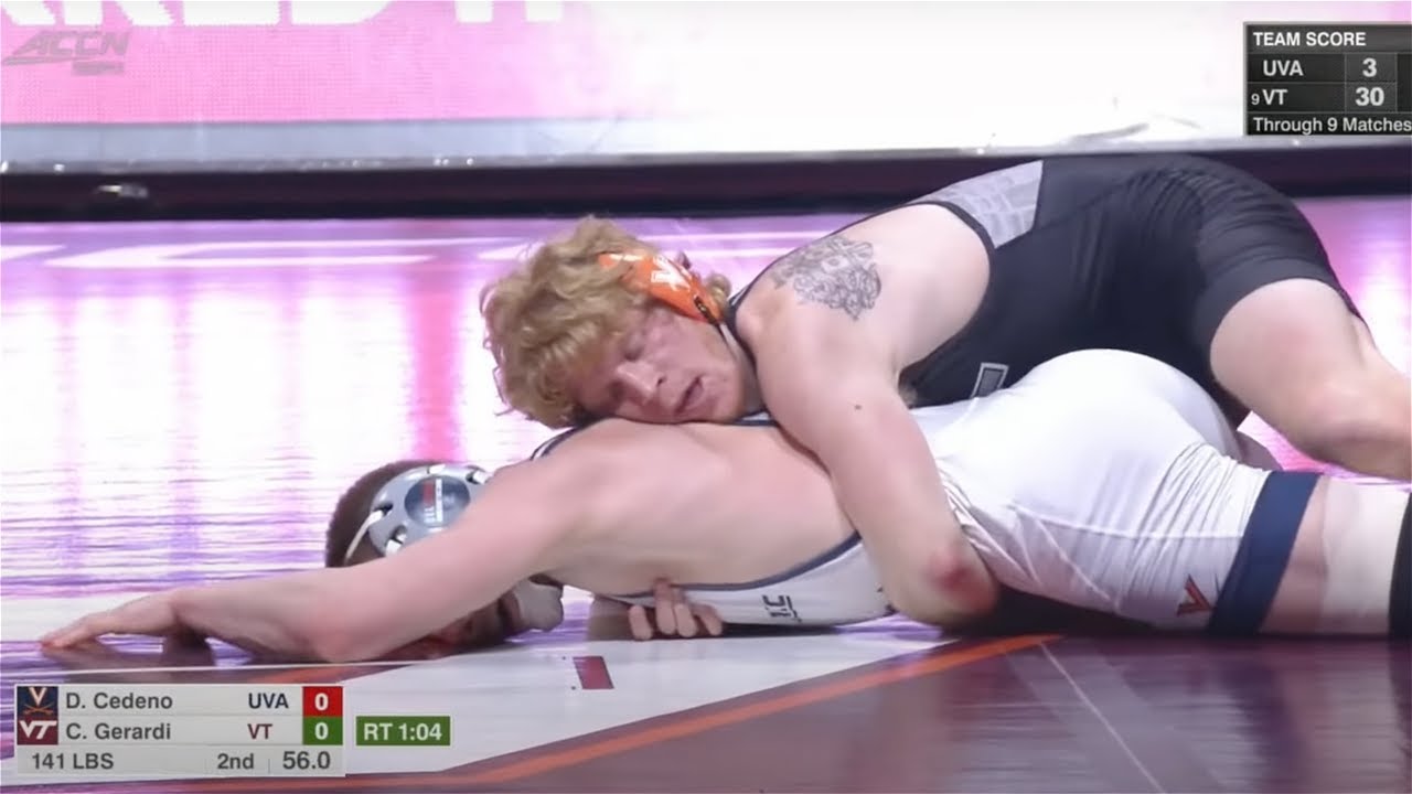 141lbs Collin Gerardi (Virginia Tech) vs Dylan Cedeno (Virginia) background