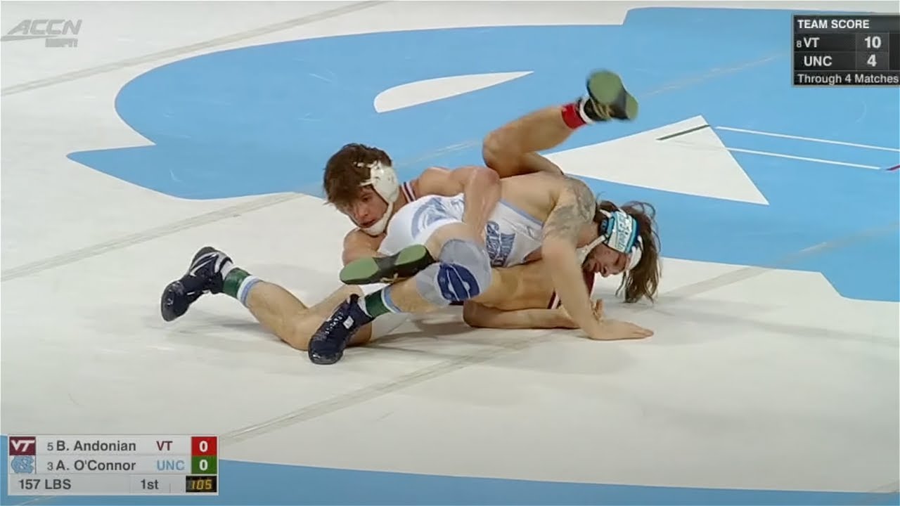 157lbs Austin O'Connor (North Carolina) vs Bryce Andonian (Virginia Tech) background