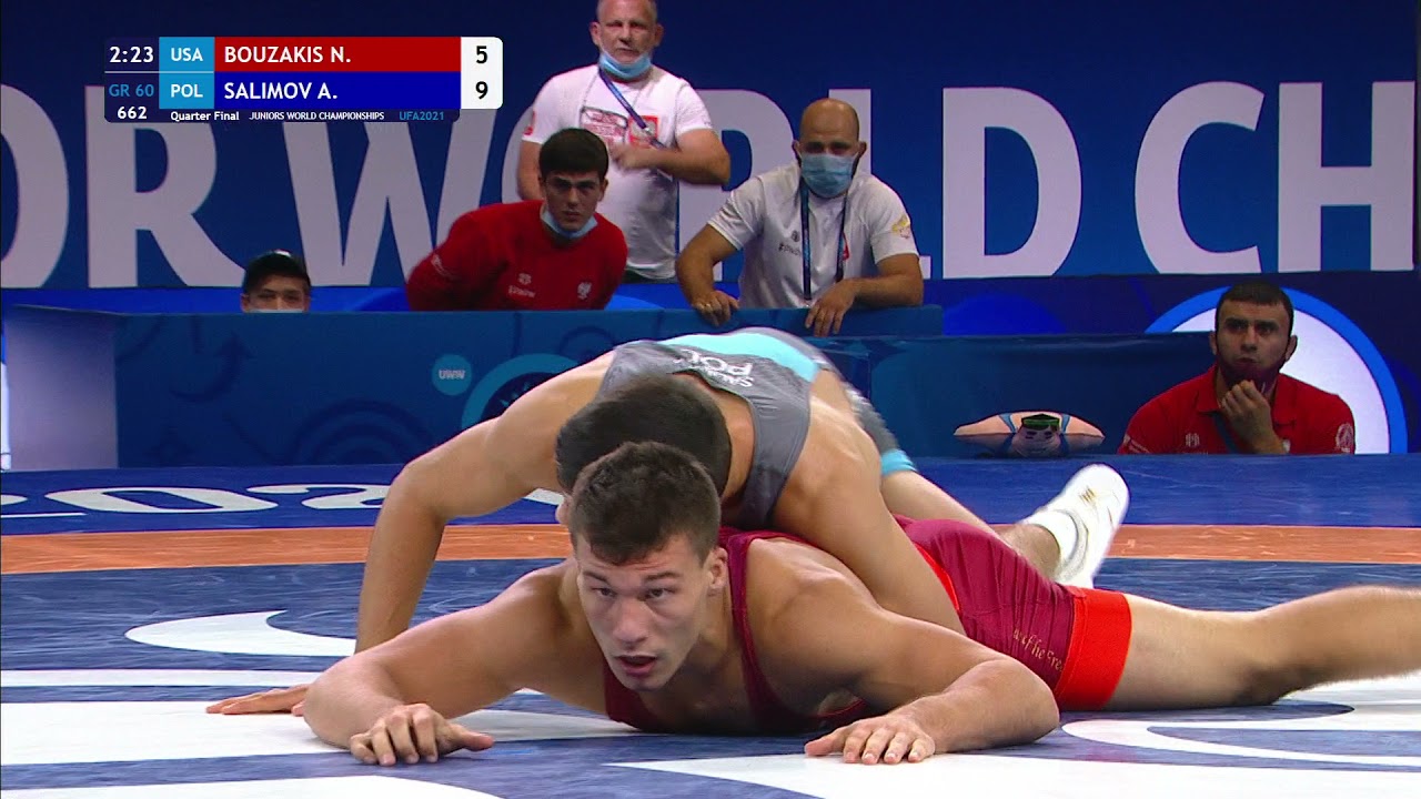 1/4 GR - 60 kg: N. BOUZAKIS (USA) v. A. SALIMOV (POL) background