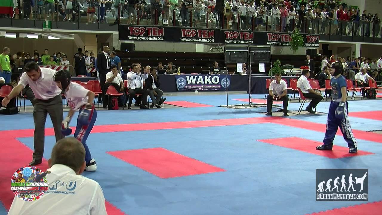 William Taylor GBR v Antoshkin RUS Junior WAKO World Championships 2014 backdrop
