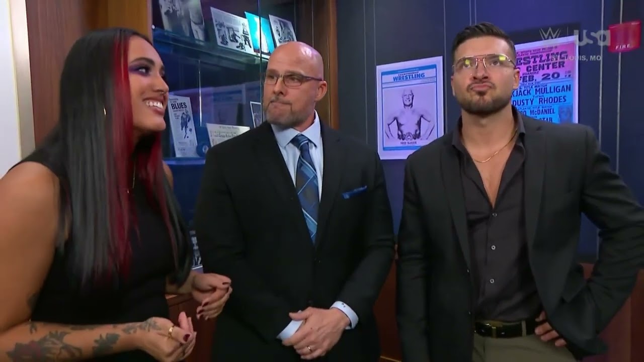 Ethan Page talks with Adam Pearce & Ava at Backstage: Raw, Oct. 7, 2024 background