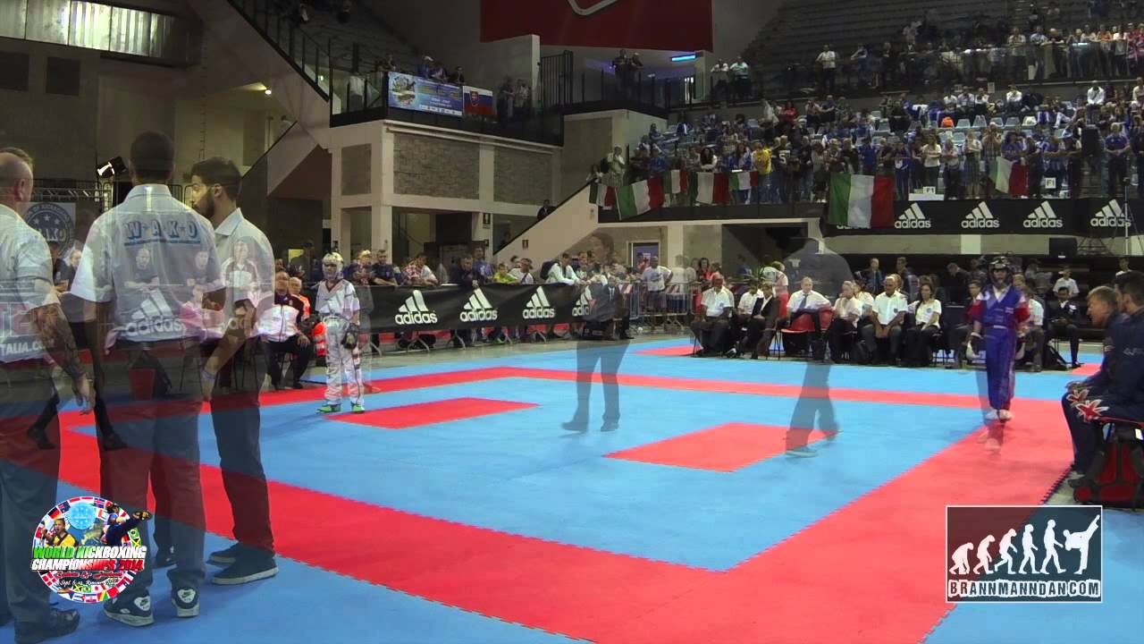 Martin Balint HUN v Jamie Berrow GBR Junior WAKO World Championships 2014 backdrop