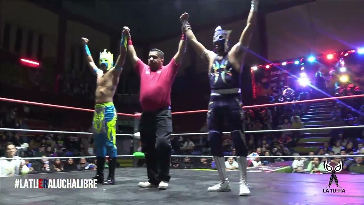 Primera lucha Blue Win y Super Yeins Vs Guerrillero X y Príncipe Estrella en la Arena Neza background