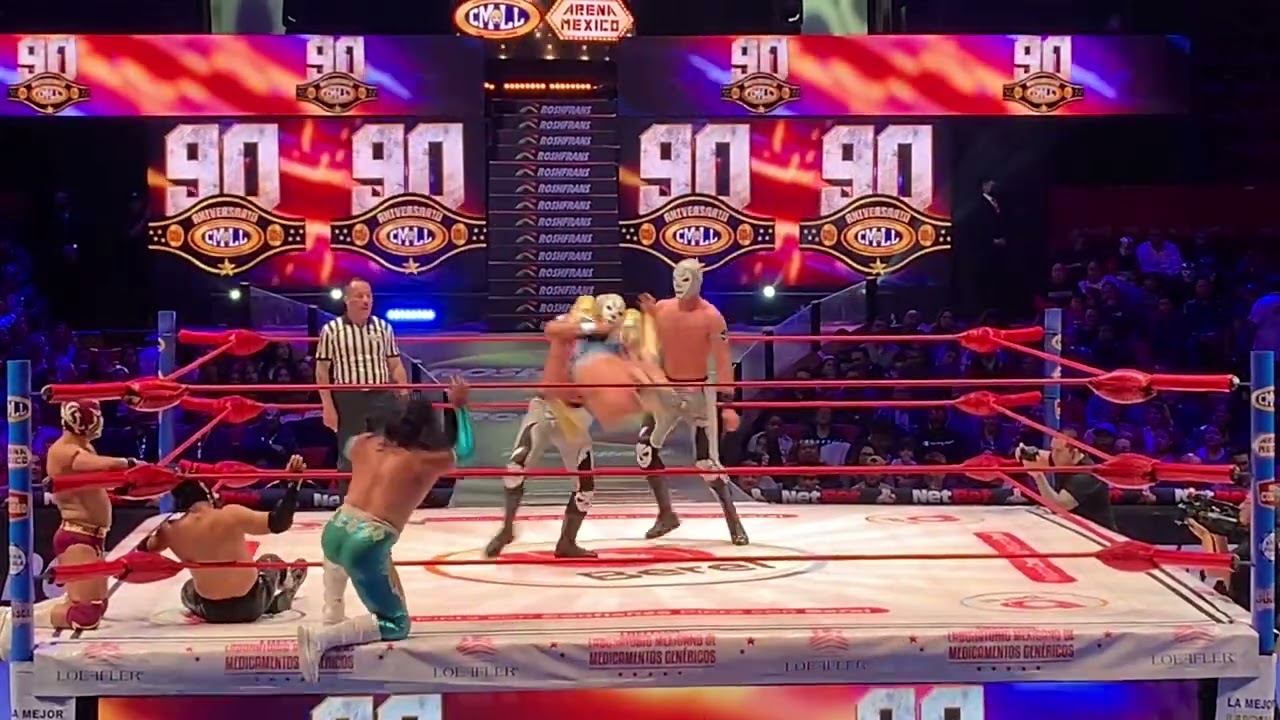 Reporte CMLL: Inquisidor y Calavera I y II Vs Leono, Eléctrico y Valiente Jr. background