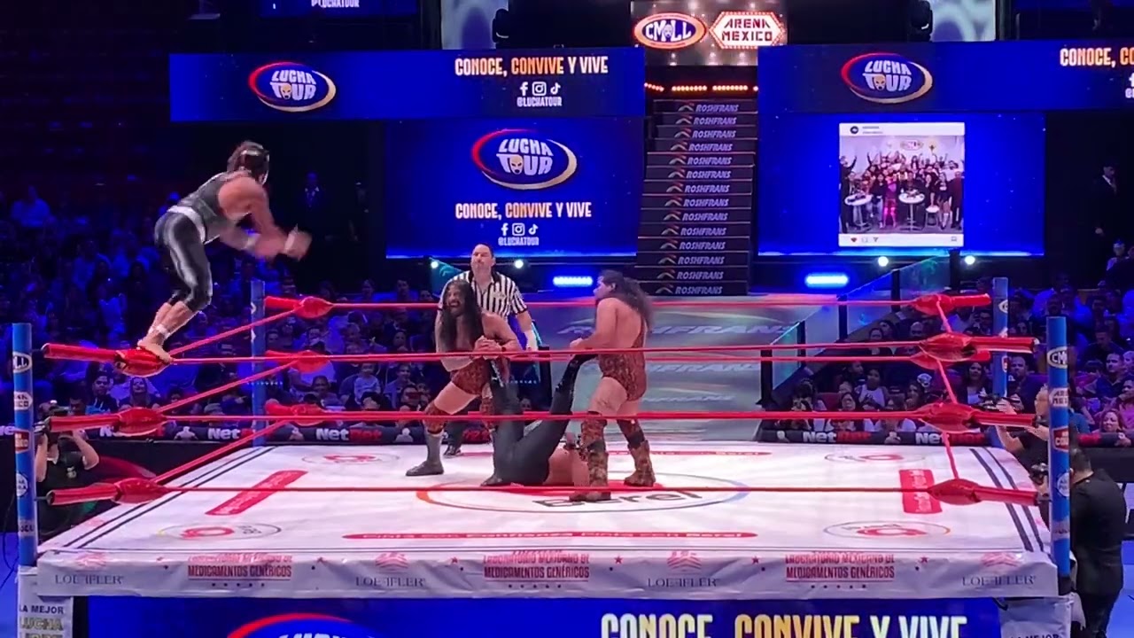CMLL: Terrible, Bárbaro Cavernario y Difunto bailan jarabe tapatío Esfinge, Star Black y Esfinge