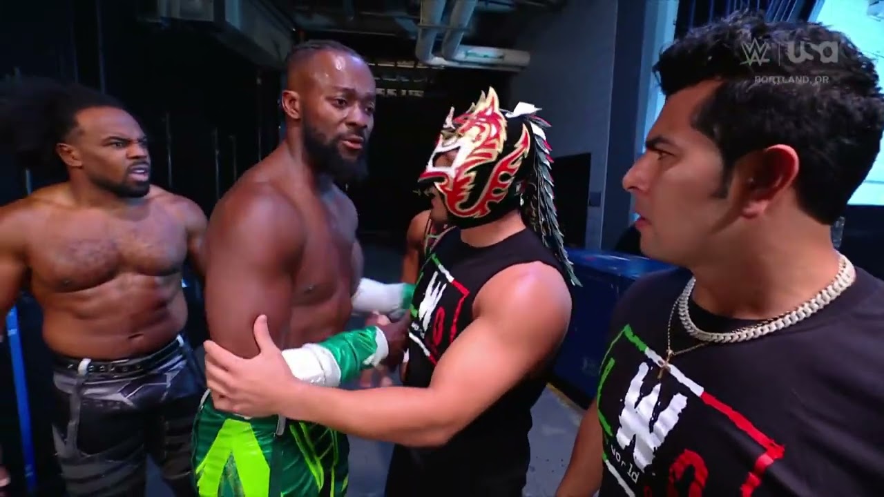 Xavier Woods arguing with the LWO accusing her of costing him the titles: Raw, Sep. 16, 2024 background