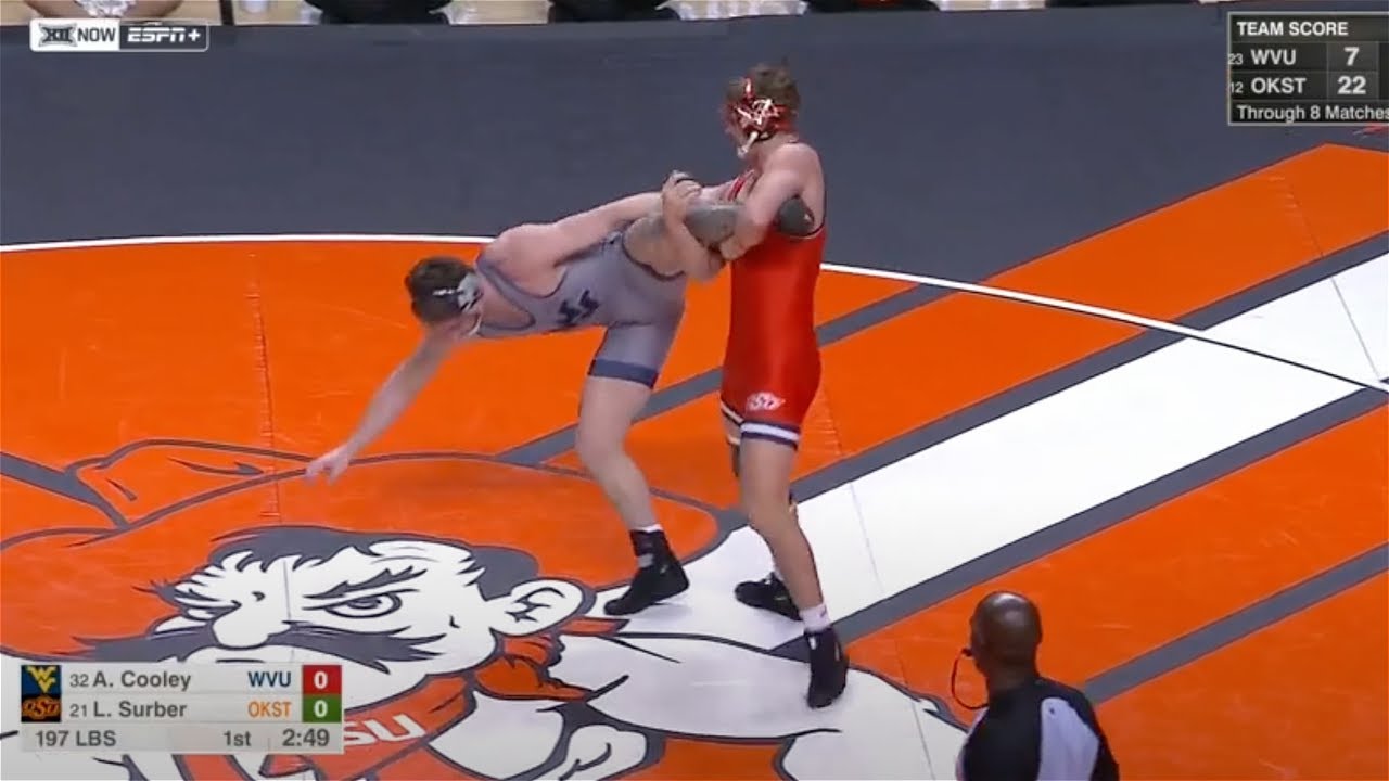 197lbs Luke Surber (Oklahoma State) vs Austin Cooley (West Virginia) background