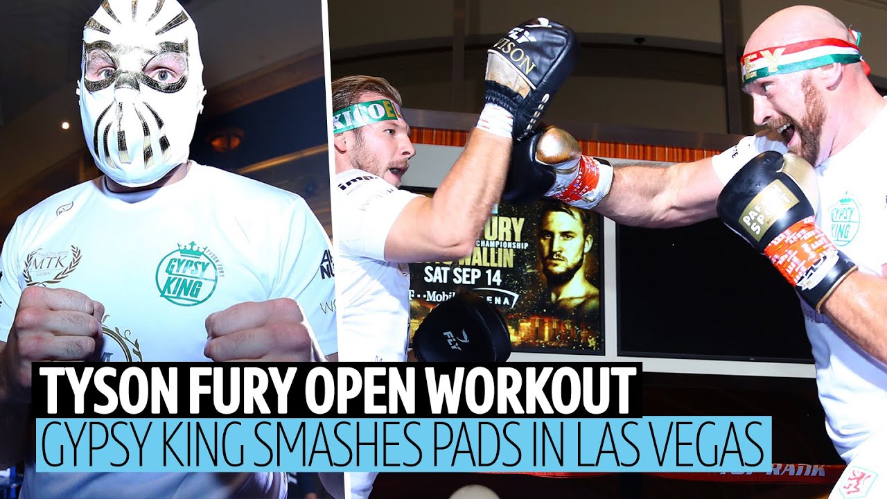 Full Tyson Fury public workout | Arrives in Mexican mask and destroys the pads!
