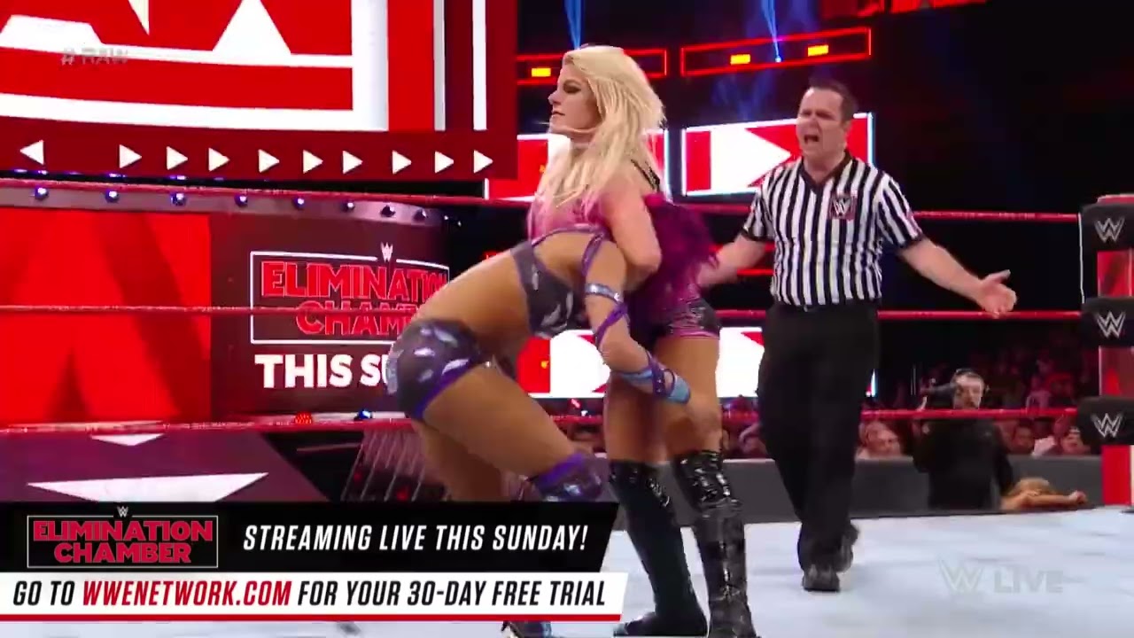 Bayley, James & Banks vs. Rose, Deville & Bliss - 6-Woman Tag-Team Match: Raw, February 19, 2018 backdrop