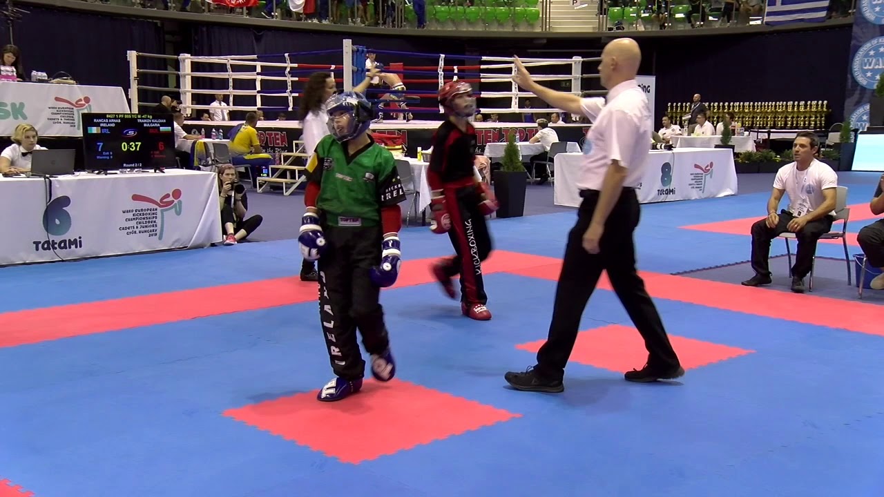 Kaloian Traikov v Arnas Rancas WAKO European Championships 2019 backdrop