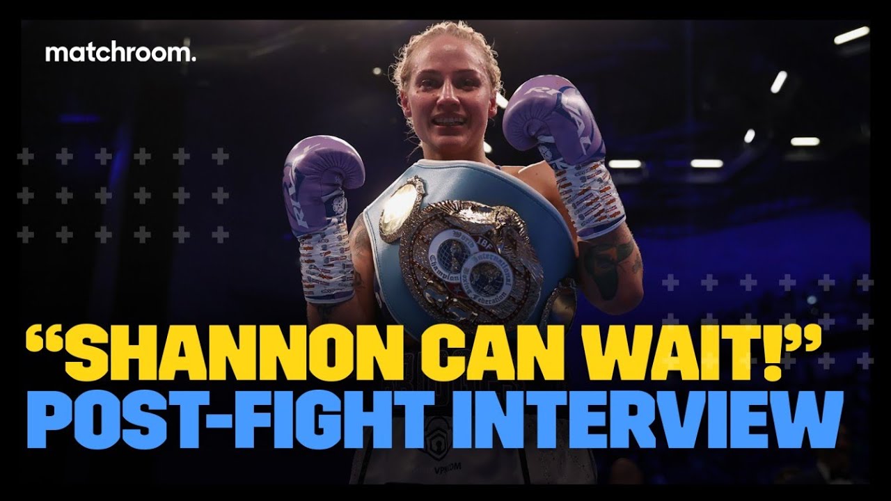 Ebanie Bridges & Mark Tibbs react to World Title win vs Roman in Leeds background