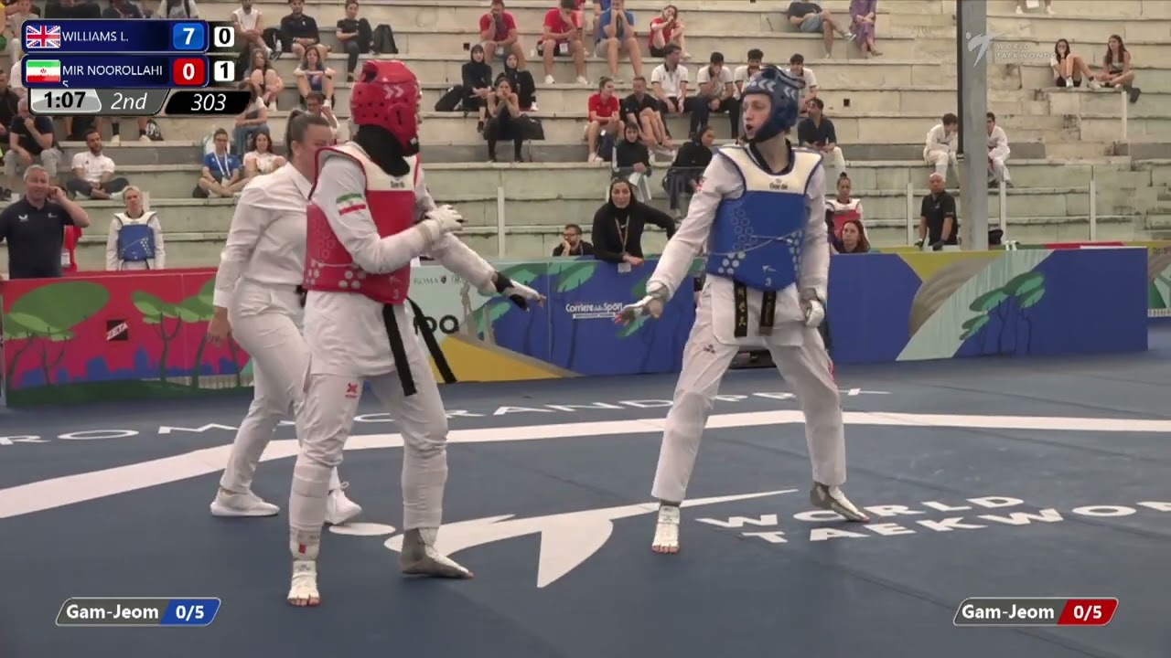 303 Round of 32 WOMEN W 67KG GBR WILLIAMS L IRI MIR NOOROLLAHI S background