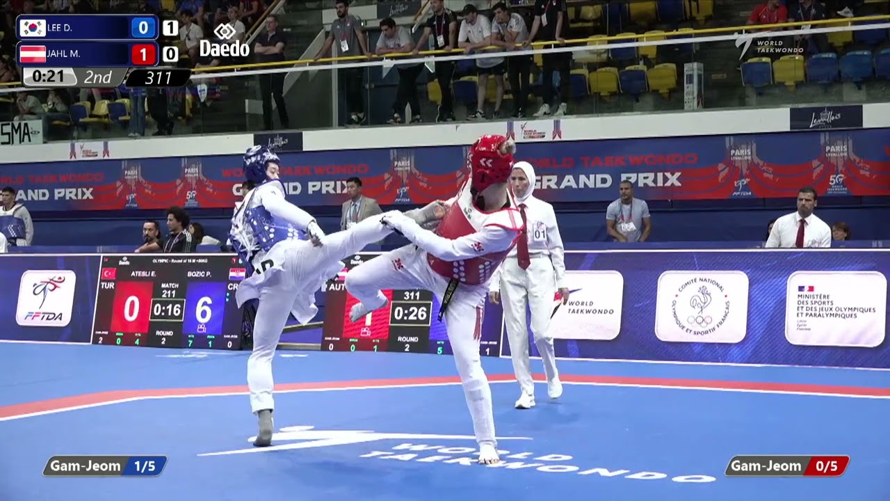 311 Round of 16 WOMEN W +67KG KOR LEE D AUT JAHL M background