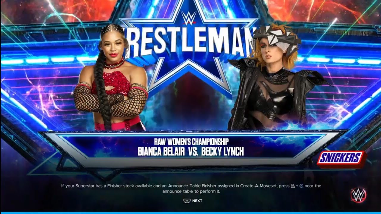 Biancia Belair vs Becky Lynch WrestleMania 38. WWE 2K23 backdrop