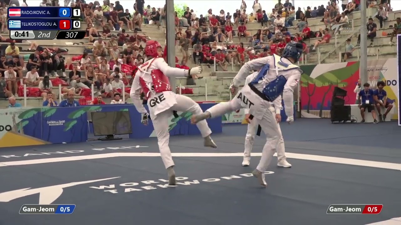 307 Round of 32 MEN M 80KG AUT RADOJKOVIC A GRE TELIKOSTOGLOU A background