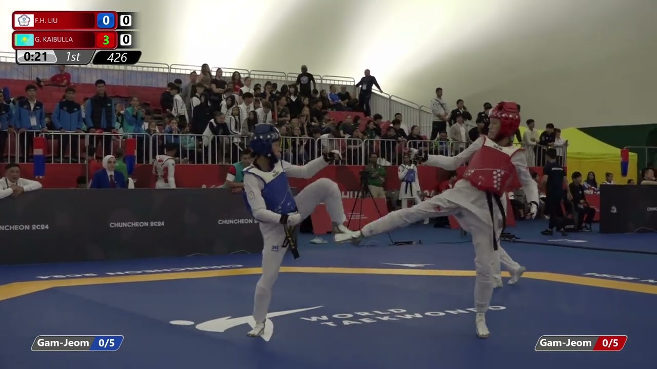 426 Round of 16 Women 46kg TPE F H LIU KAZ G KAIBULLA background
