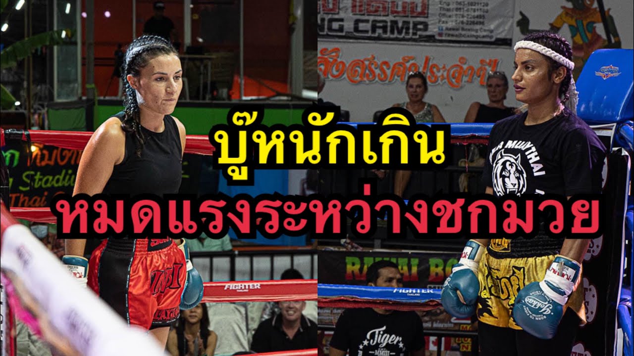 หมดแรงระหว่างชก นักมวยอิหร่านต่อยหมัดใส่นักมวยฝรั่งเศลจนหมดแรง Annabelle Sinbi MT vs Ziba Tiger MT background