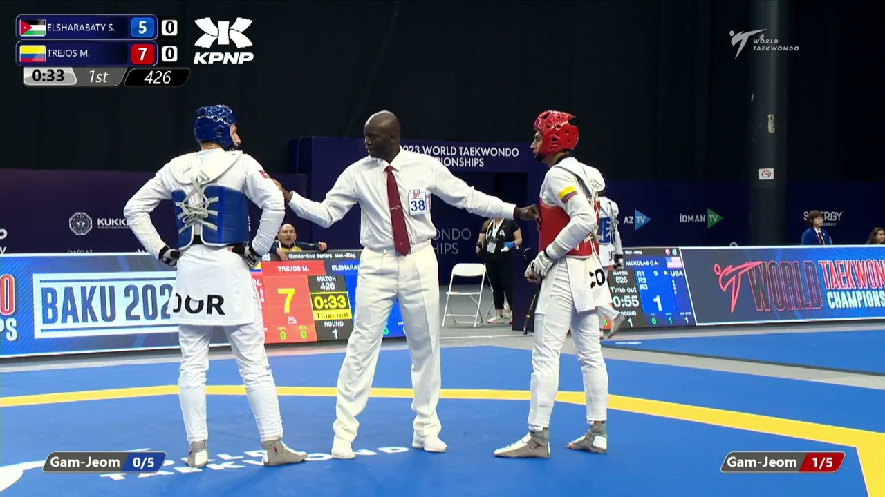 426 Quarter final Men 80kg JOR ELSHARABATY S COL TREJOS M background