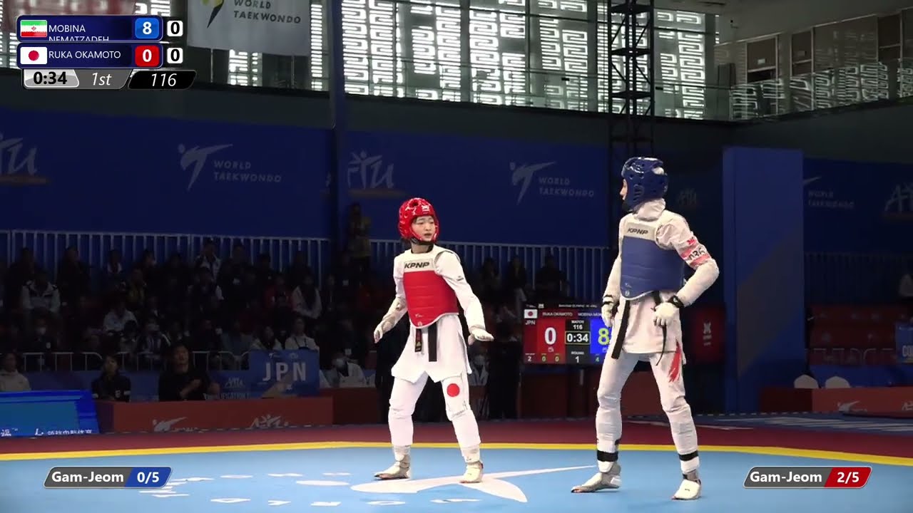 116 Semi final W 49kg IRI MOBINA NEMATZADEH JPN RUKA OKAMOTO background