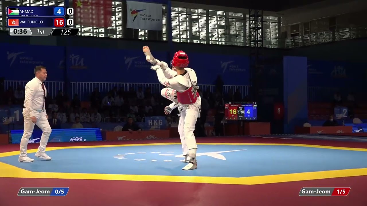 125 Bronze Medal Contest M 68kg PLE AHMAD BAHLOOOL HKG WAI FUNG LO background