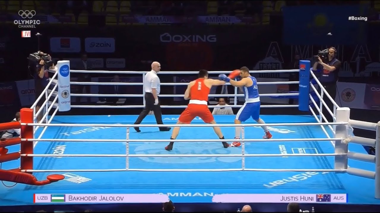 Bakhodir Jalolov (UZB) vs. Justis Huni (AUS) Asia/Oceania Olympic Qualifiers 2020 Final (91+kg) background