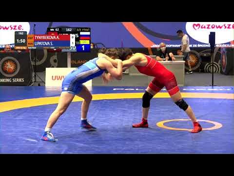 1/2 WW - 62 kg: A. TYNYBEKOVA (KGZ) v. S. LIPATOVA (RUS) background