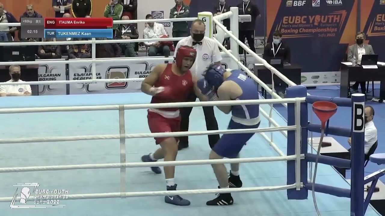 Moses Itauma (ENG) vs. Kaan Tukenmez (TUR) EUBC Youth Championships 2022 QF’s (92+kg) backdrop