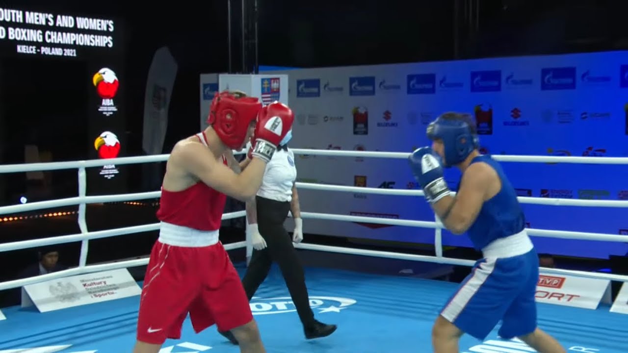 Mikhail Usov (RUS) vs. Santiago Rivera Granados (COL) AIBA Youth World Championships 2021 (75kg) background