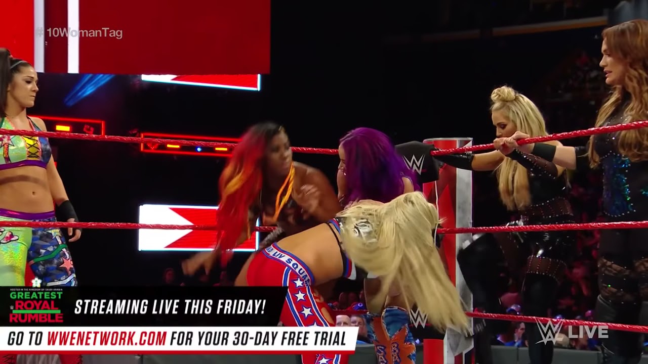 Jax, Natalya, Banks, Bayley & Moon vs. Bliss, James & The Riott Squad: Raw, April 23, 2018 background