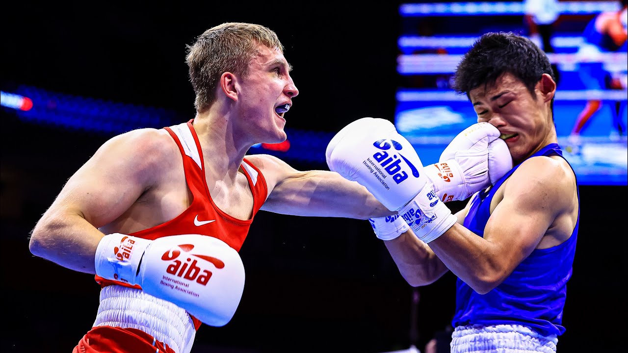 Vsevolod Shumkov (RUS) vs. Hayato Tsutsumi (JAP) AIBA World Boxing Championships 2021 (60kg) backdrop