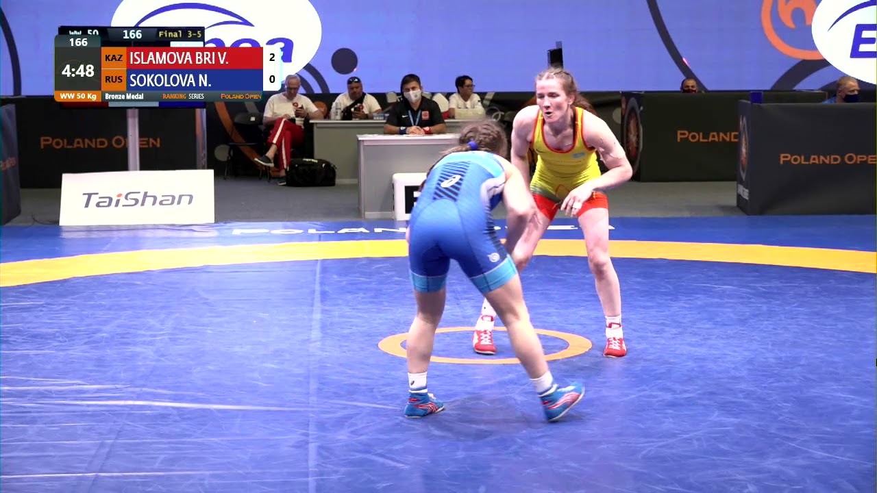 BRONZE WW - 50 kg: V. ISLAMOVA BRI (KAZ) v. N. SOKOLOVA (RUS) background