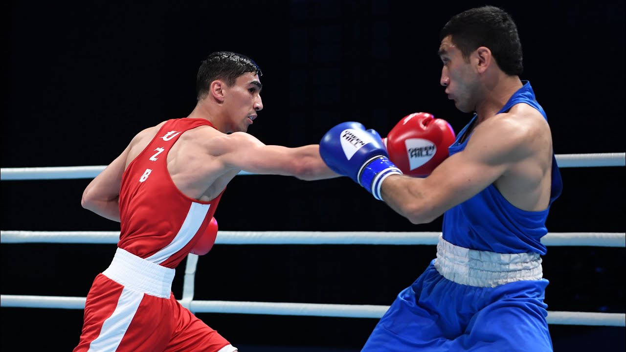 Abdumalik Khalokov (UZB) vs. Abdurahmon Yoqubov (TJK) ASBC Asian Championships 2021 (60kg) background