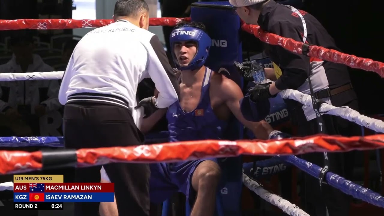 Linkyn MacMillan (AUS) vs. Ramazan Isaev (KGZ) World Boxing U19 Championships 2024 QF's (75kg) background