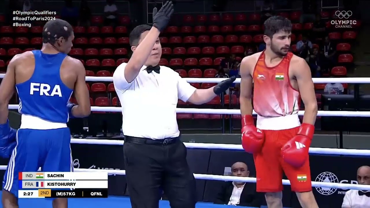 Sachin Siwach (IND) vs. Samuel Kistohurry (FRA) World Olympic Qualifiers 2024 QF's (57kg) background