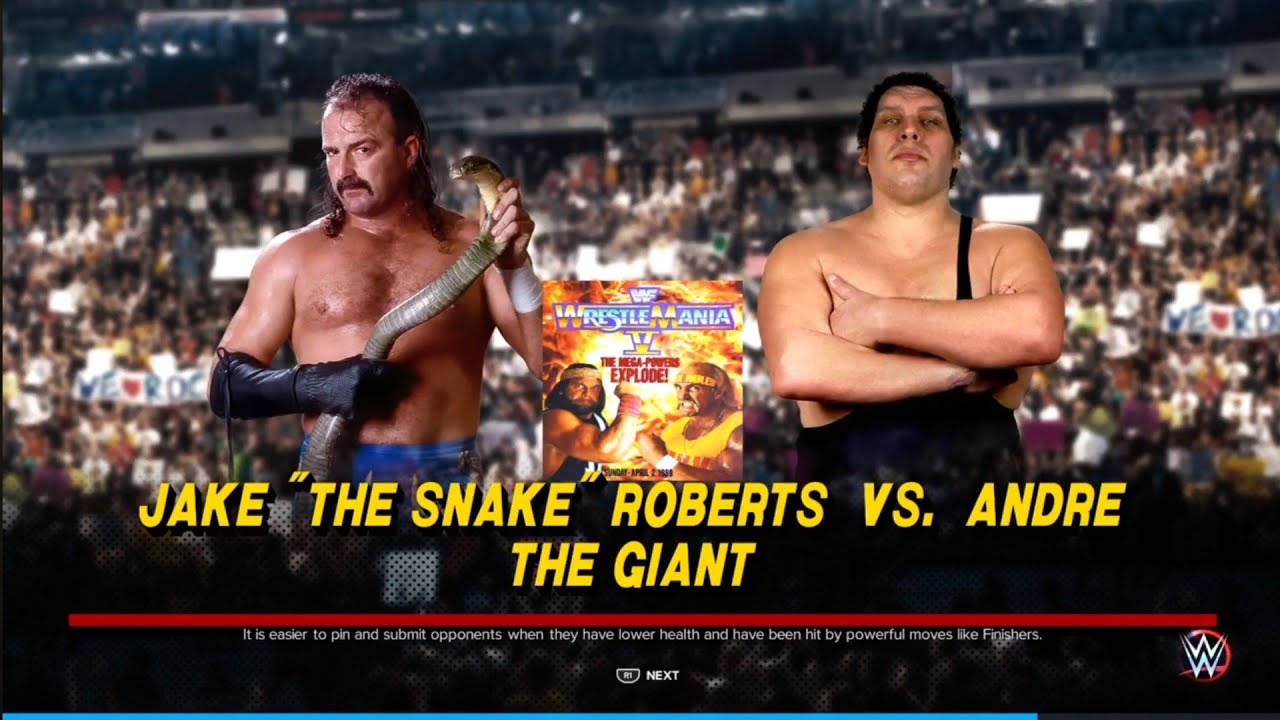 Jake Roberts vs Andre the Giant. WrestleMania 5. WWE 2K23 background
